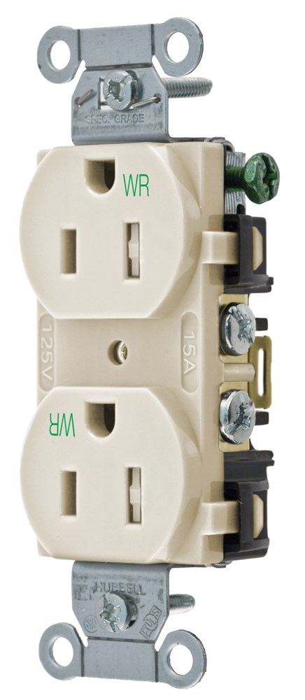 Product image for Hubbell BR15ALWRTR WTR/TAMP, COM GRD, 15A 125V, 5-15R, AL