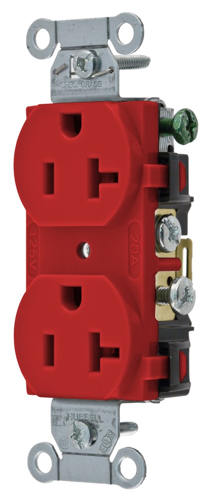 Product image for Hubbell CR20R 20 Amp 125 Volt 2-Pole 3-Wire NEMA 5-20R Red Straight Blade Duplex Receptacle