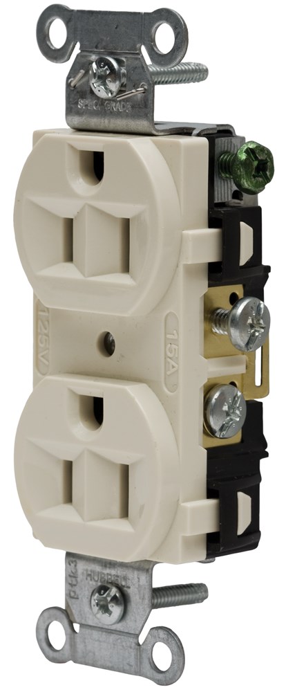 Product image for Hubbell CRF15ALDUP Receptacle, COM FG, 15A 125V, 5-15R, AL