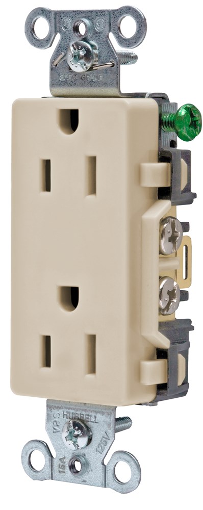 Product image for Hubbell DR15ALDECO Receptacle, COMM GRD, 15A 125V, 5-15R, AL
