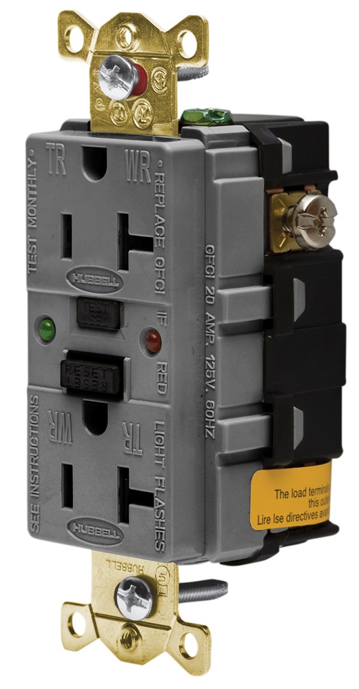 Product image for Hubbell GFR5362SGGY20A 125V IND TAMPER ST GFCI, GRAY