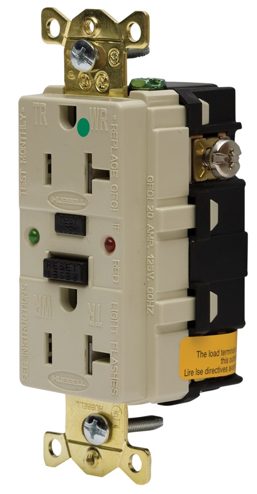 Product image for Hubbell GFR8300SGI20A 125V IND HG TAMPER ST GFCI, IVORY