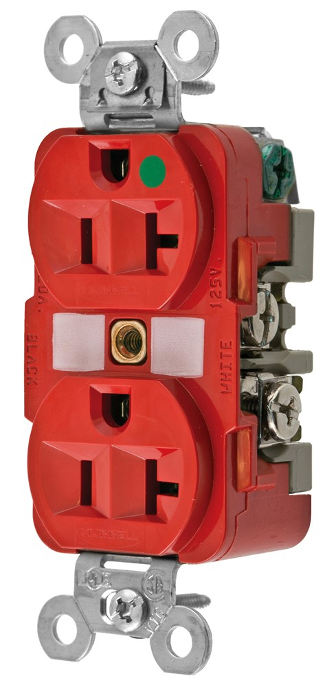 Product image for Hubbell HBL8300-R Red 20A 125V Hospital Grade Duplex Receptacle