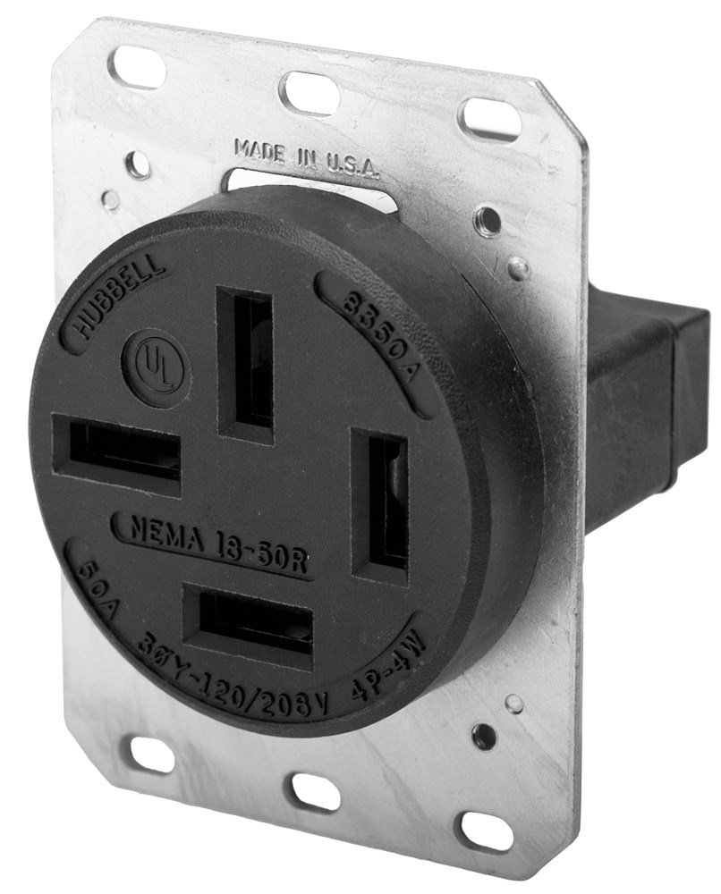 Product image for Hubbell HBL8350A 50 Amp 120/208 VAC 4-Pole 4-Wire NEMA 18-50R Black Single Straight Blade Receptacle