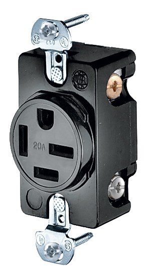 Product image for Hubbell HBL8420 20 Amp 250 Volt 3-Pole 4-Wire NEMA 15-20R Black Single Straight Blade Receptacle