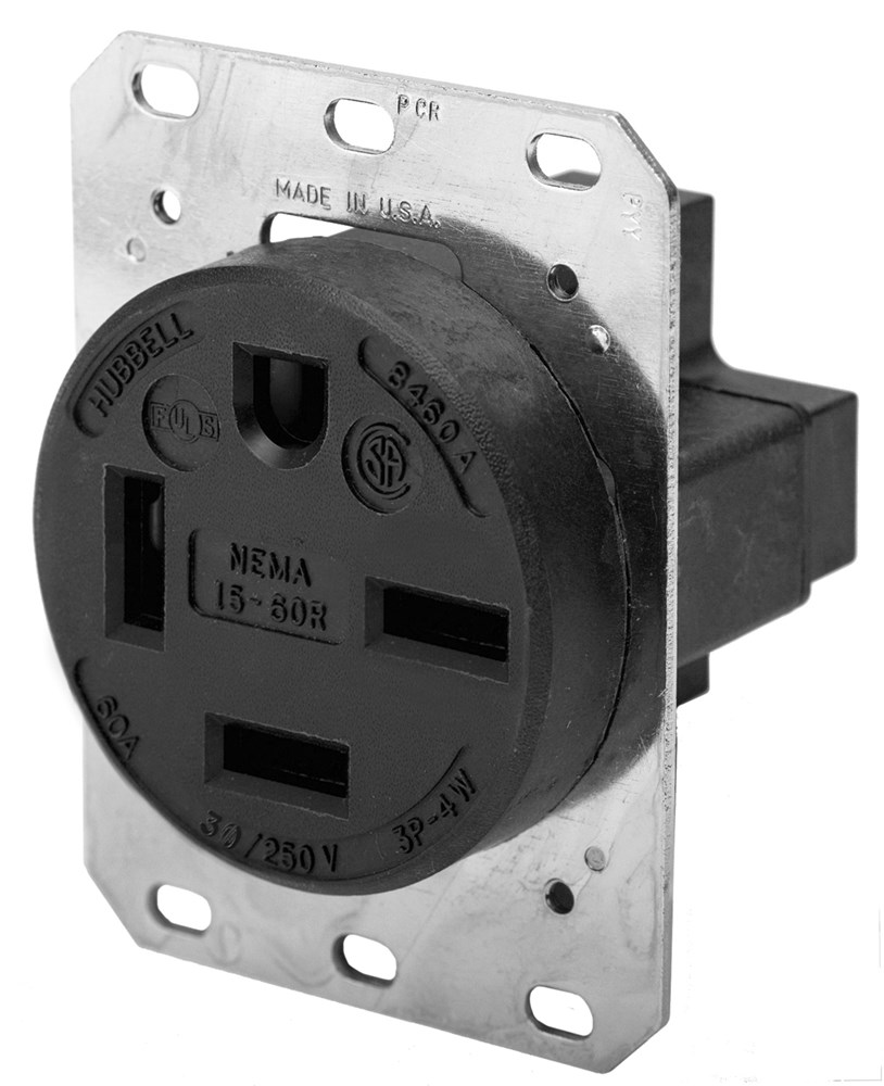 Product image for Hubbell HBL8460A 60 Amp 250 Volt 3-Pole 4-Wire NEMA 15-60R Black Single Straight Blade Receptacle