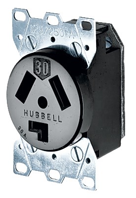 Product image for Hubbell HBL9350 30 Amp 125/250 Volt 3-Pole 3-Wire NEMA 10-30R Black Phenolic Straight Blade Device Receptacle