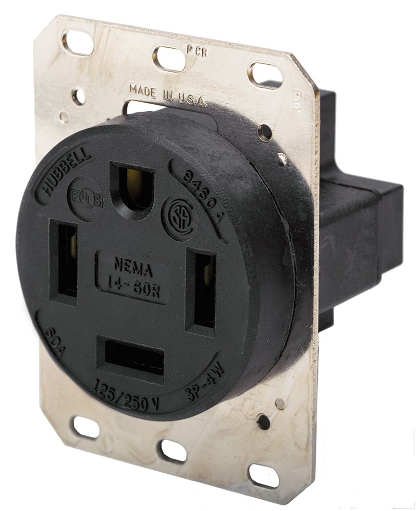 Product image for Hubbell HBL9460A 60 Amp 125/260 Volt 3-Pole 4-Wire NEMA 14-60R Black Straight Blade Receptacle