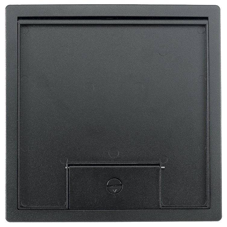 Product image for Hubbell HBLTCGNTBKSW 10.69 x 10.69 Inch Black Die-Cast Metal Floor Box Cover and Flange Assembly