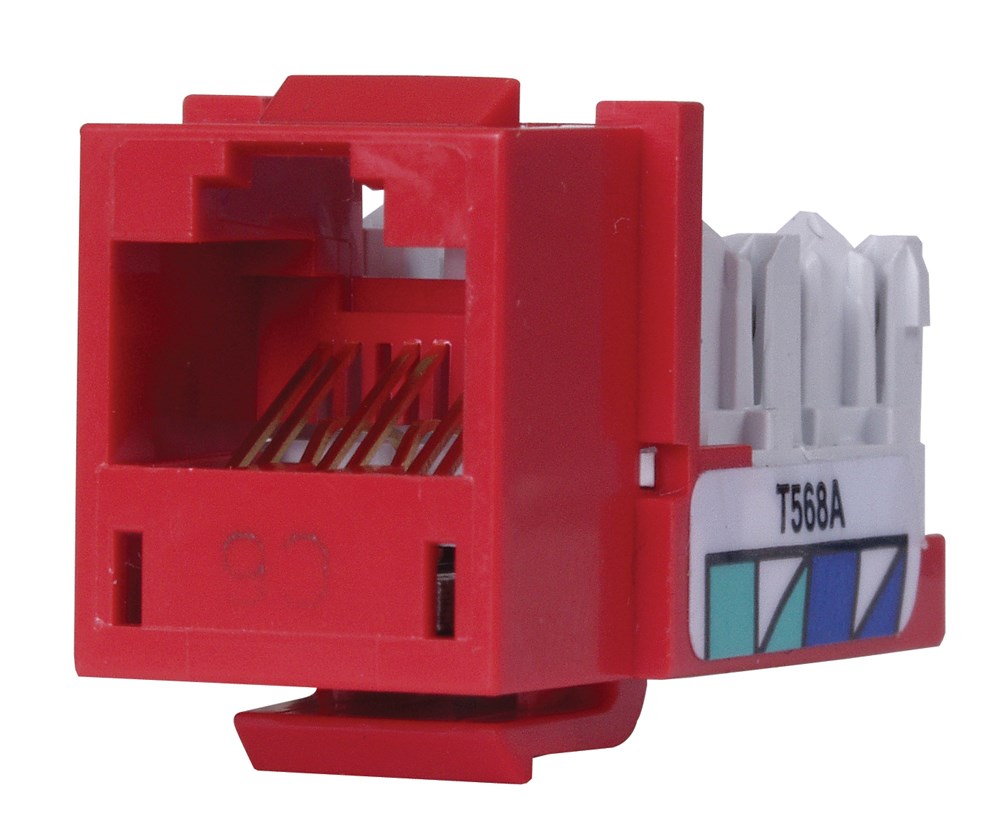 Product image for Hubbell Wiring Devices HXJ6R25 Hxj CAT 6 8-Position Red 25-Pack Universal Jack