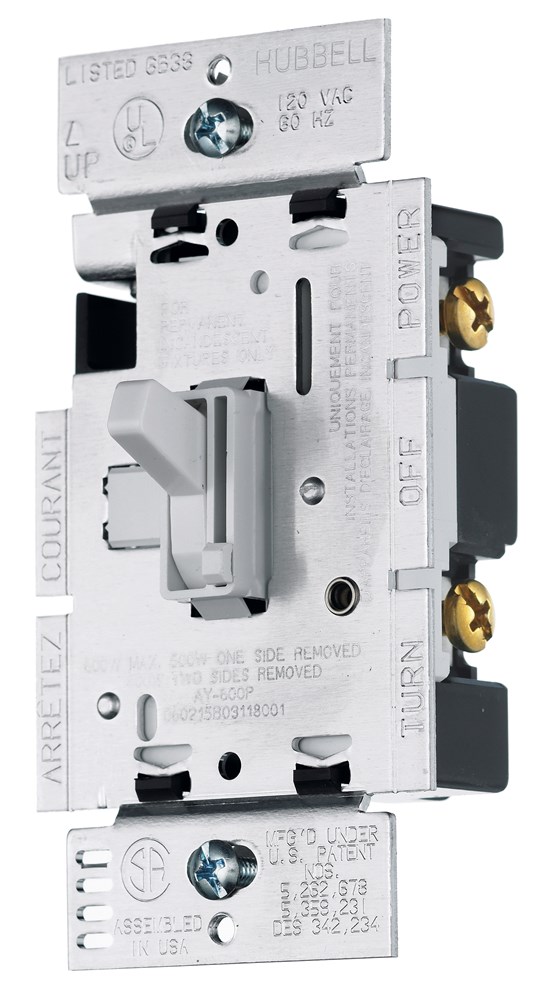 Product image for Hubbell Wiring Devices RAY103PW 1000 W 120 VAC 3-Way White Incandescent Preset Toggle Dimmer Switch