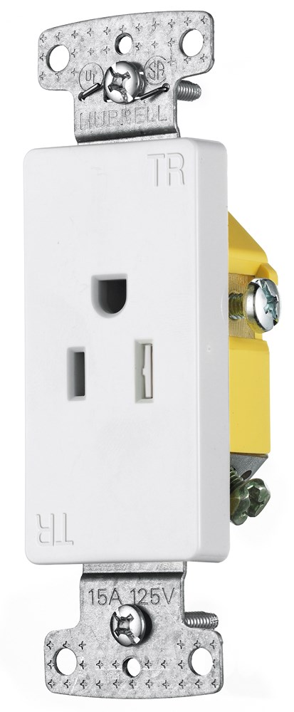 Product image for Hubbell Wiring Devices RRD151WTR 125 Volt 15 Amp White Tamper Resistant Residential Decorator Single Receptacle