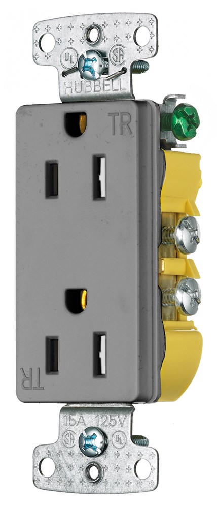 Product image for Hubbell RRD15SGYTR Receptacle, DUP, DEC, TR, 15A 125V, GY