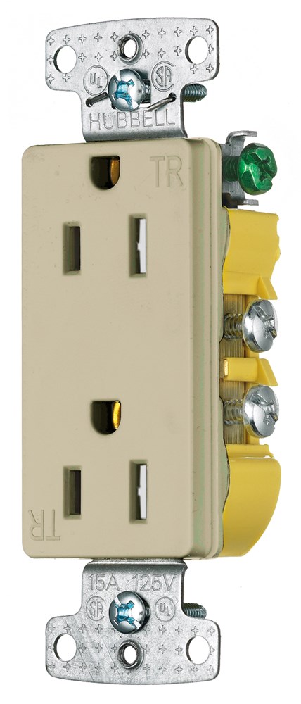 Product image for Hubbell Wiring Devices RRD15SITR 15 Amp 125 Volt 2-Pole 3-Wire NEMA 5-15R Ivory Decorator Duplex Receptacle