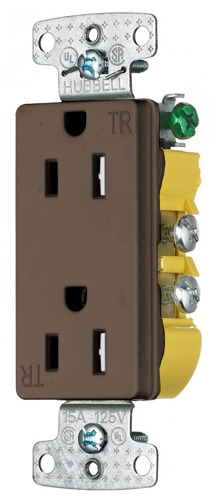Product image for Hubbell RRD15STR 15 Amp 125 Volt 2-Pole 3-Wire NEMA 5-15R Brown Decorator Duplex Receptacle