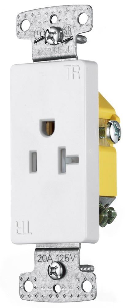 Product image for Hubbell RRD201WTR RESI SGL Receptacle, 20A 125V, DEC, TR, WH