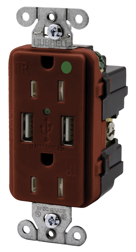 Product image for HCI USB8200R RECEP, DUP, HG, 15A 12