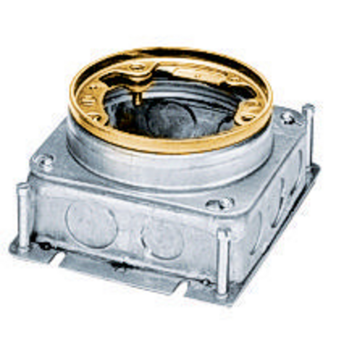 Hubbell Wiring Device Kellems, Floor and Wall Boxes, Flush ConcreteFloor Box Series, Round, StampedSteel, Deep, Fully Adjustable, Brass