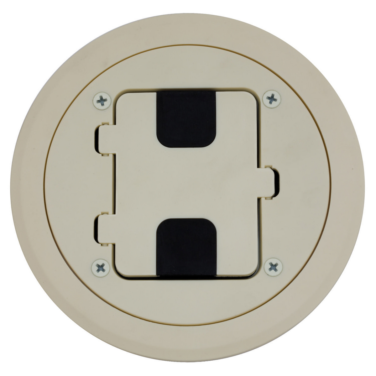 Product image for Hubbell RF406AL Flange & Hinged Door Cover Assembly w/ Receptacle, 15A 125V NEMA 5-15R - Almond
