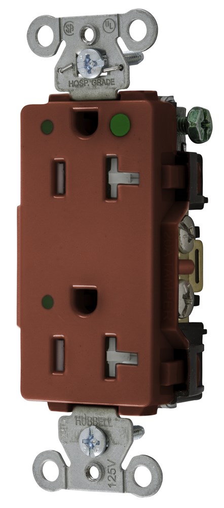 Product image for Hubbell 2182REDLTRA Straight Blade Device, Tamper Resistant Decorator Duplex Receptacle, Hospital Grade, Hubbell-Pro, LED Indicator, 20A 125V, 2-Pole 3-Wire Grounding, 5-20R, Red