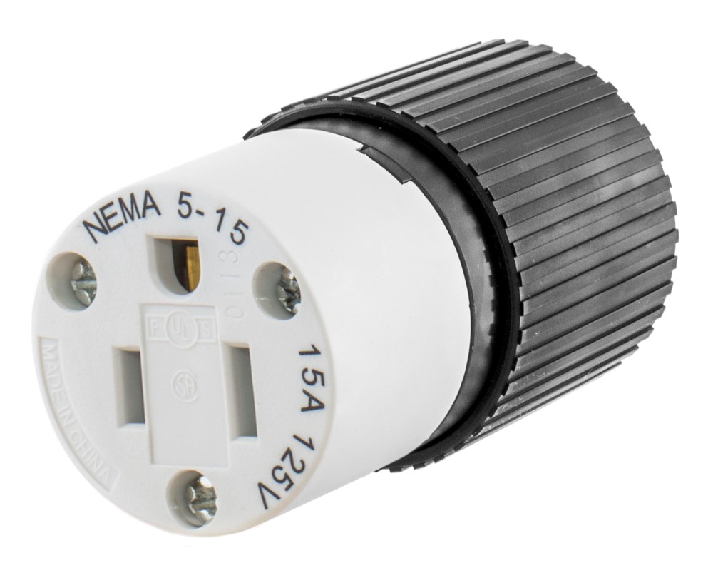 Product image for Hubbell 515SC NEMA 5-15R Black and White Nylon Straight Blade Plug and Connector