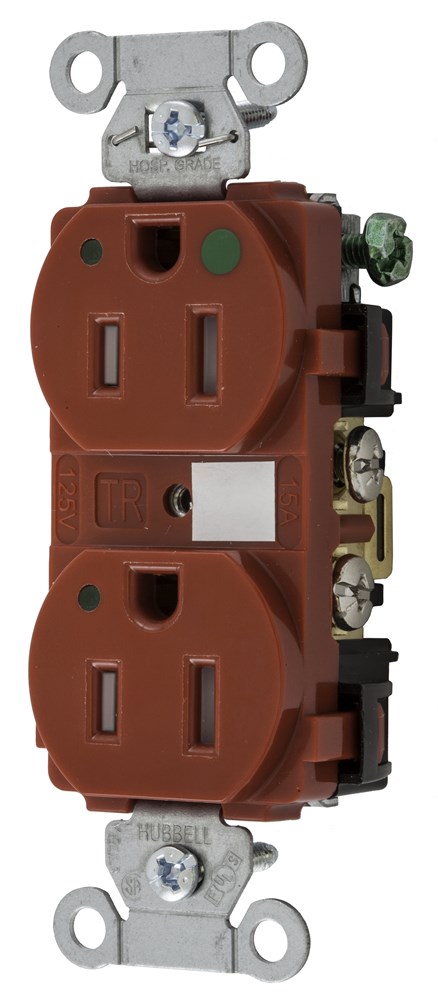 Product image for Hubbell 8200REDLTRA Straight Blade Device, Tamper Resistant, Duplex Receptacle, Hospital Grade, Hubbell-Pro, LED Indicator, 15A 125V, 2-Pole 3-Wire Grounding, 5-15R, Ivory
