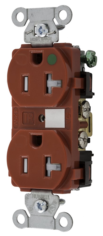 Product image for Hubbell 8300REDTRA Straight Blade Device, Tamper Resistant Duplex Receptacle, Hospital Grade, Hubbell-Pro, 20A 125V, 2-Pole 3-Wire Grounding, 5-20R, Red