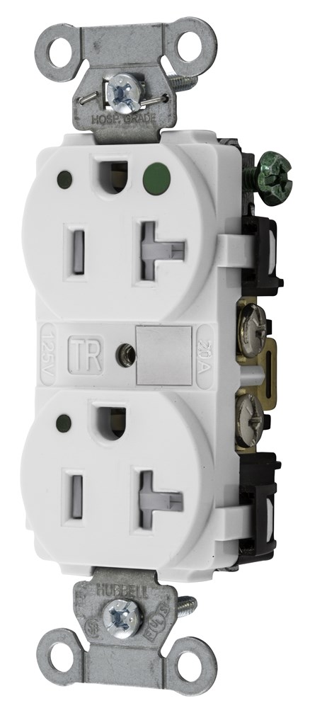 Product image for Hubbell 8300WLTRA Straight Blade Device, Tamper Resistant Duplex Receptacle, Hospital Grade, Hubbell-Pro, LED Indicator, 20A 125V, 2-Pole 3-Wire Grounding, 5-20R, White