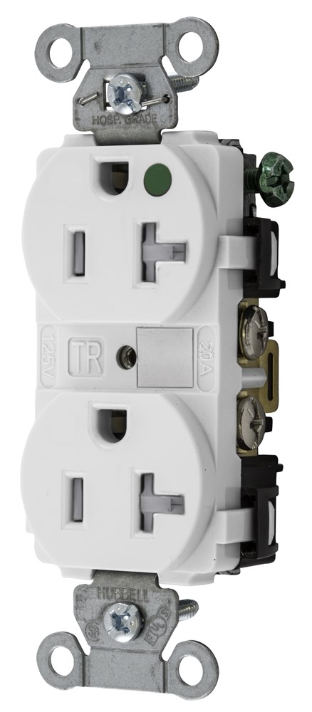 Product image for Hubbell 8300WTRA Straight Blade Device, Tamper Resistant Duplex Receptacle, Hospital Grade, Hubbell-Pro, 20A 125V, 2-Pole 3- WireGrounding, 5-20R, White