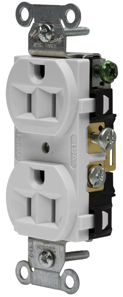 Product image for Hubbell CRF15OWDUP Receptacle, COM FG, 15A 125V, 5-15R, OW