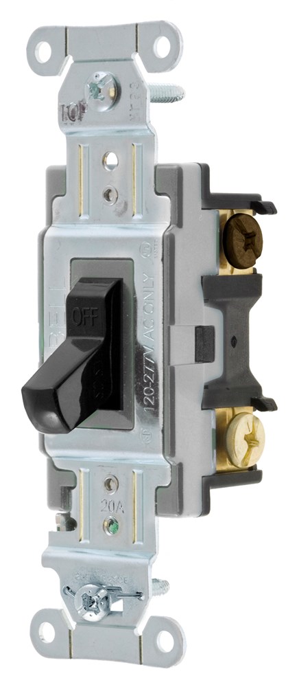 Product image for Hubbell CS320BK 20 Amp 120/277 Volt Black 3-Way Specification Grade Toggle Switch