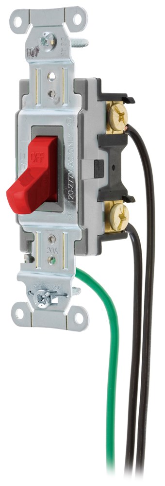 Switches and Lighting Controls, Spec Grade, Toggle Switches, General Purpose AC, Single Pole, 20A 120/277V AC, Back and Side Wired, Pre-Wired with 8