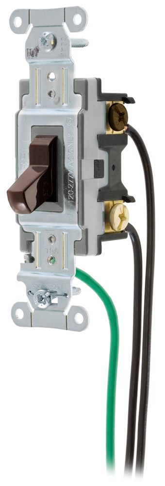 Switches and Lighting Controls, Spec Grade, Toggle Switches, General Purpose AC, Three Way, 15A 120/277V AC, Back and Side Wired, Pre-Wired with 8