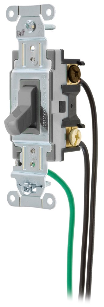 Switches and Lighting Controls, Spec Grade, Toggle Switches, General Purpose AC, Three Way, 15A 120/277V AC, Back and Side Wired, Pre-Wired with 8