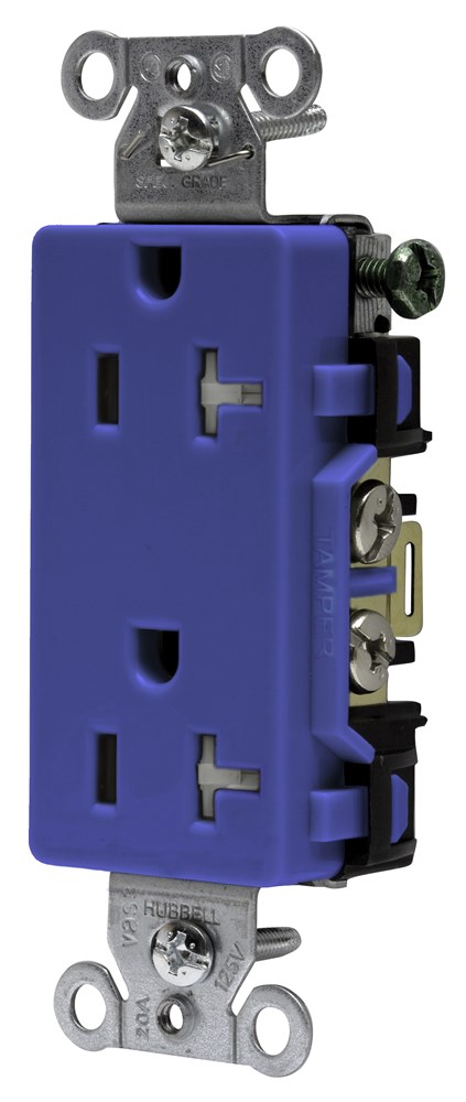 Product image for Hubbell DR20BLTR T-RES, DECO, COM GRD, 20A 125V, 5-20R, BL
