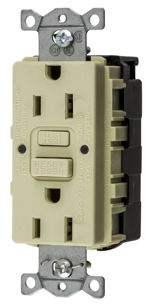 Straght Blade Devices, SNAP-Connect, AUTOGUARD, Self Test, GFCI Receptacle, 15A 125V, 2-Pole 3-Wire Grounding, 5-15R, Ivory