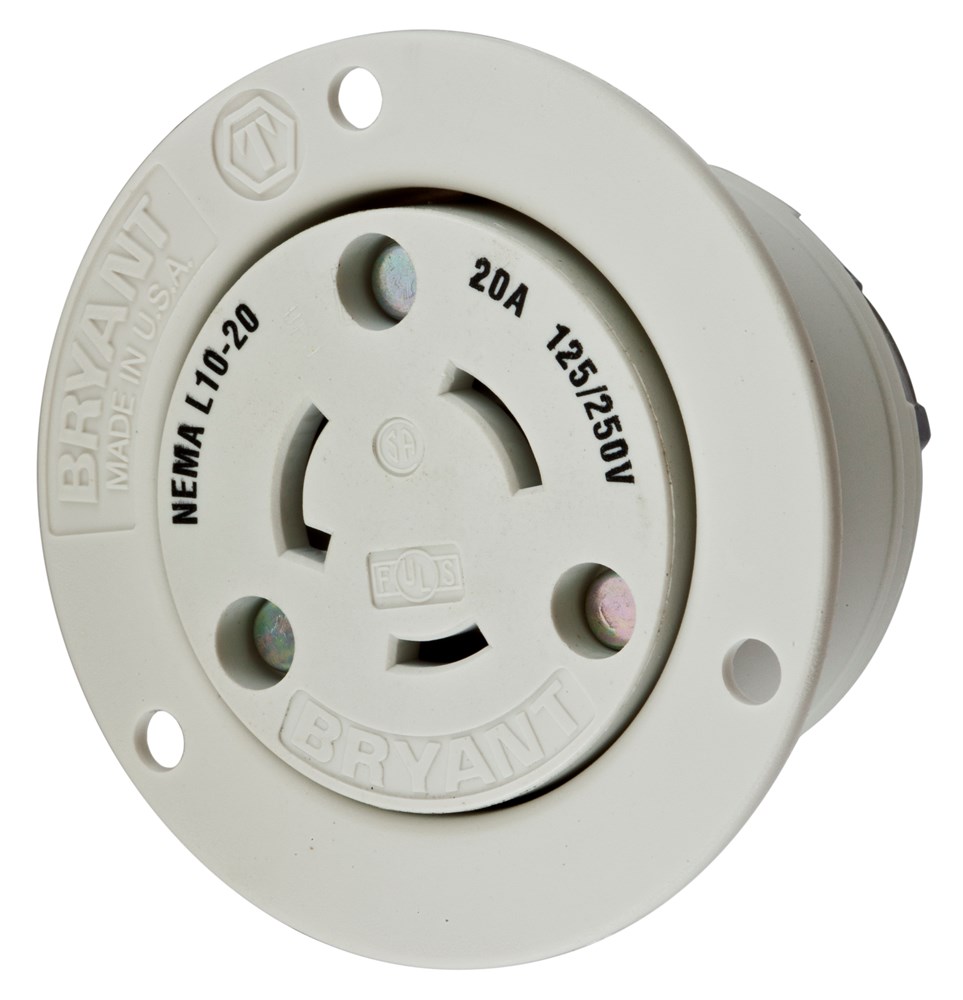 Product image for Hubbell HBL2366 Locking Flanged-Receptacle, 20A 125/250V, L10-20R, WH