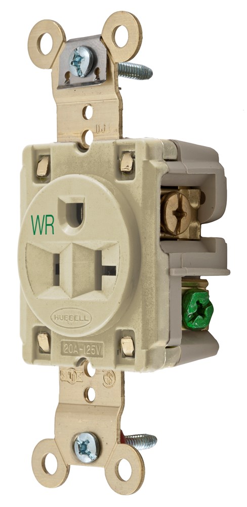 Product image for Hubbell HBL5361IWR WR Receptacle, SING, SB, HD, 20A 125V, IV