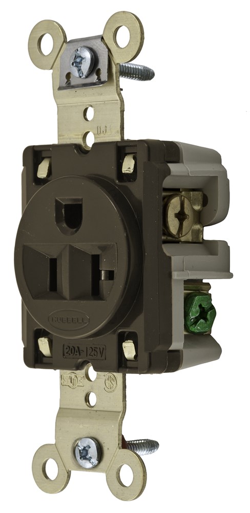 Product image for Hubbell HBL5361RT SGL Receptacle, 20A/125V, 5-20R, RINGTERM, BRN