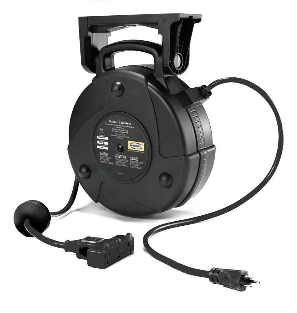 Hubbell HBLC40123TT Commercial Cord Reel w/ Triple Tap Outlet, 15A