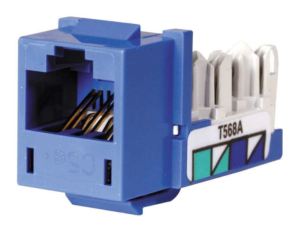 Product image for Hubbell Wiring Devices HXJ5EB25 8-Position Blue T568A/T568B Category 5E Modular Keystone Jack