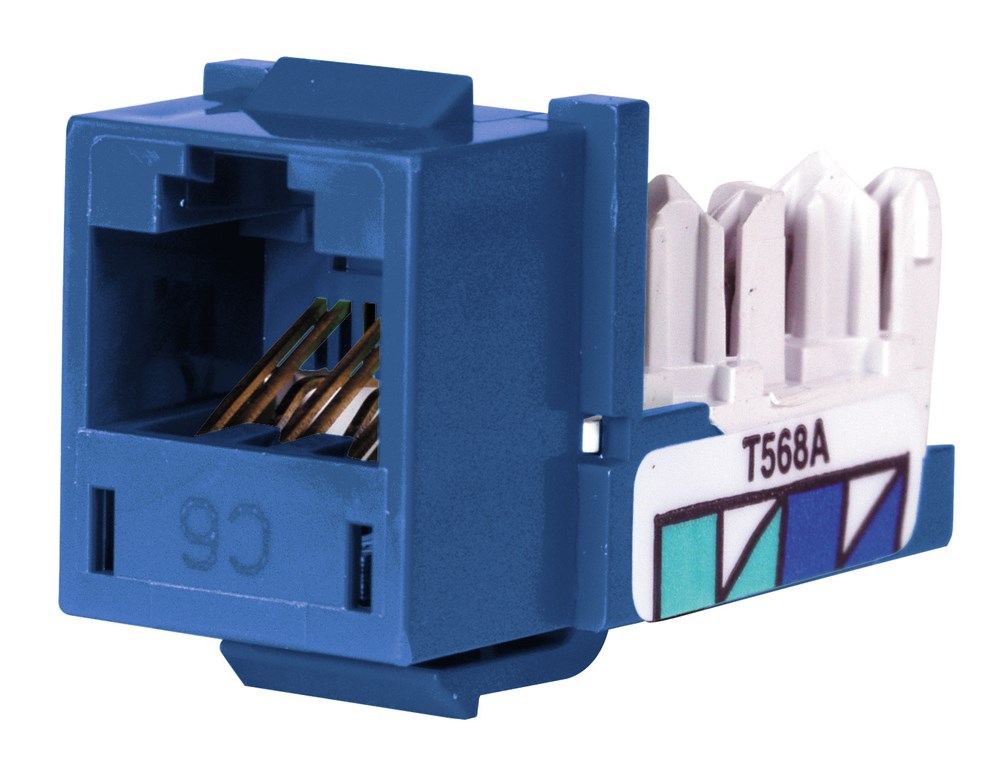 Product image for Hubbell HXJ6B25 8-Position Blue T568A/T568B Category 6 Modular Keystone Jack