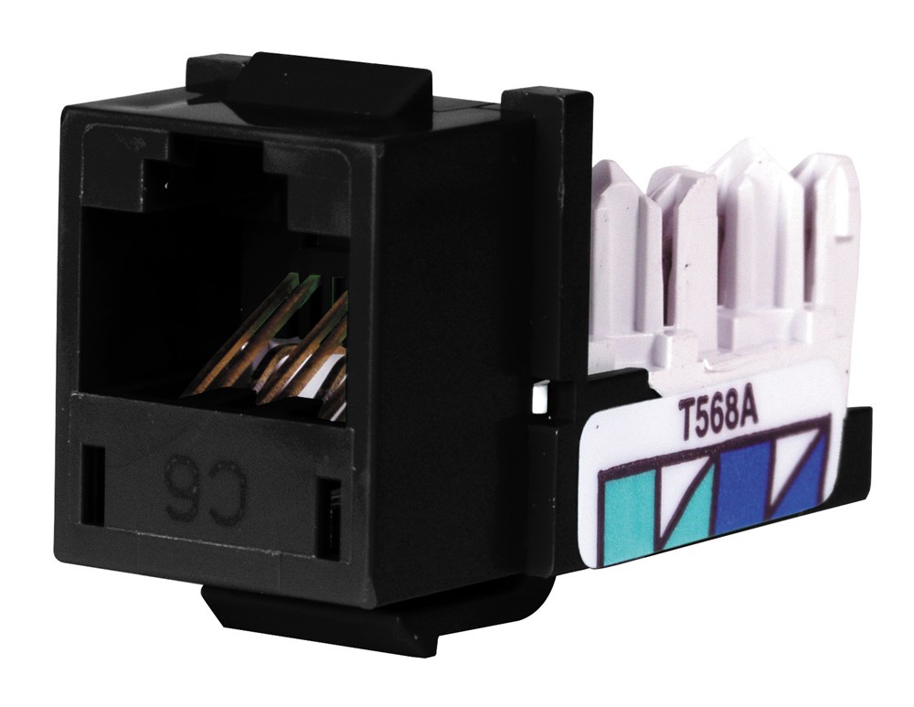 Product image for Hubbell HXJ6BK25 8-Position Black T568A/T568B Category 6 Modular Keystone Jack