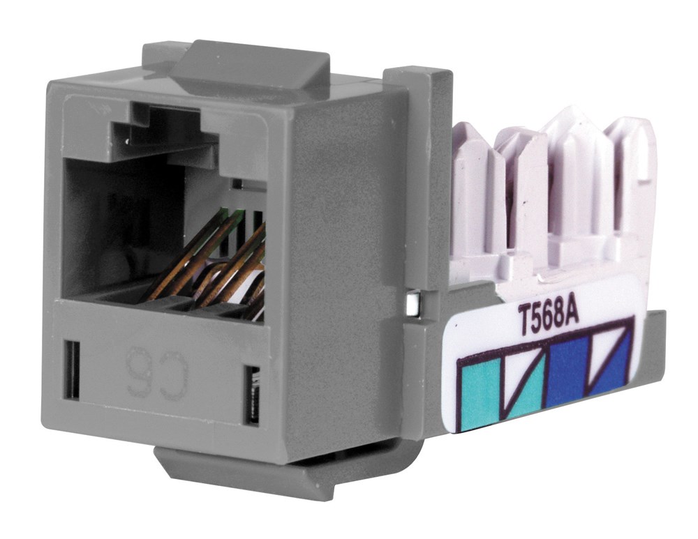 Product image for Hubbell Wiring Devices HXJ6GY25 8-Position Gray T568A/T568B Category 6 Modular Keystone Jack