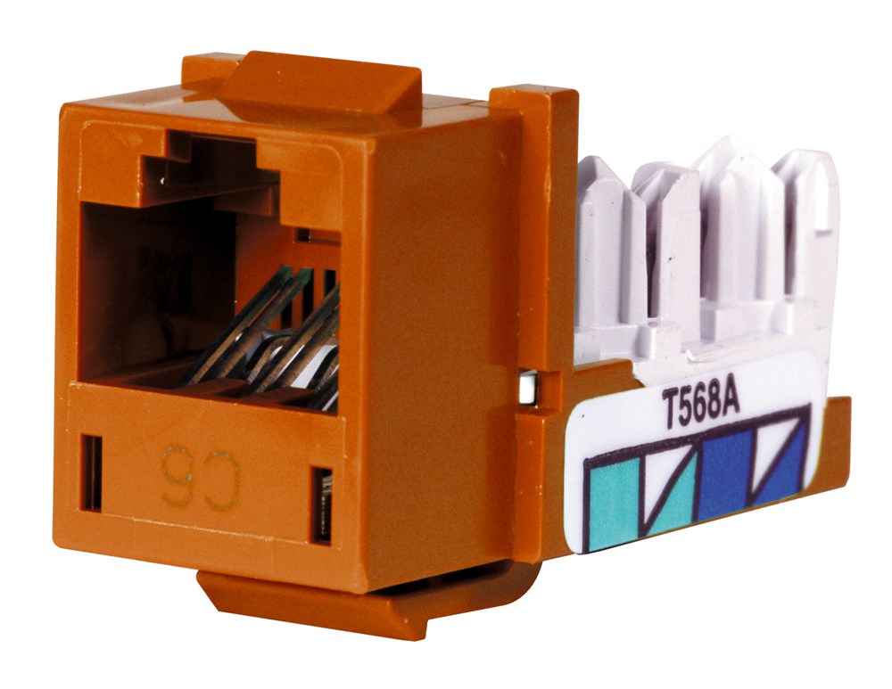Product image for Hubbell Wiring Devices HXJ6OR25 25-Pack 8-Position Orange T568A/T568B Category 6 Modular Keystone Jack