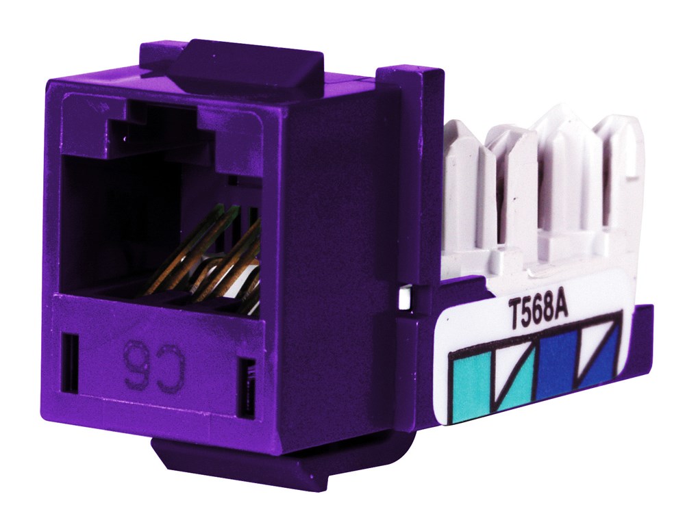 Product image for Hubbell Wiring Devices HXJ6P25 Hxj CAT 6 8-Position Purple 25-Pack Universal Jack