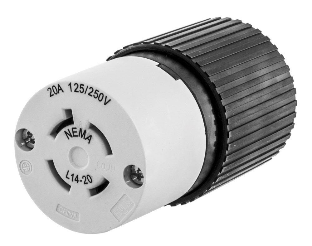 Product image for Hubbell L1420C Hubbell-Pro 20amp 125/250v Black Nylon Locking Connector Body, 3-Pole, 4-Wire Grounding