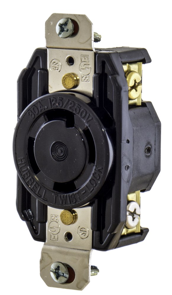 Product image for Hubbell L1630R Hubbell-Pro 30amp 3-Phase 480v Black Nylon Locking Flush Surface Receptacle, 3-Pole, 4-Wire Grounding
