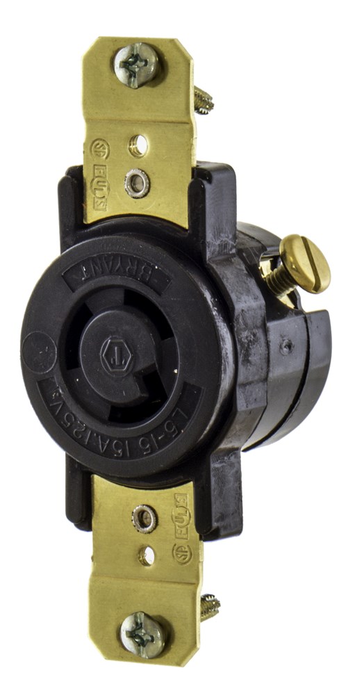 Product image for Hubbell L515R 15 Amp 125 Volt 2-Pole 3-Wire NEMA L5-15R Black Locking Receptacle
