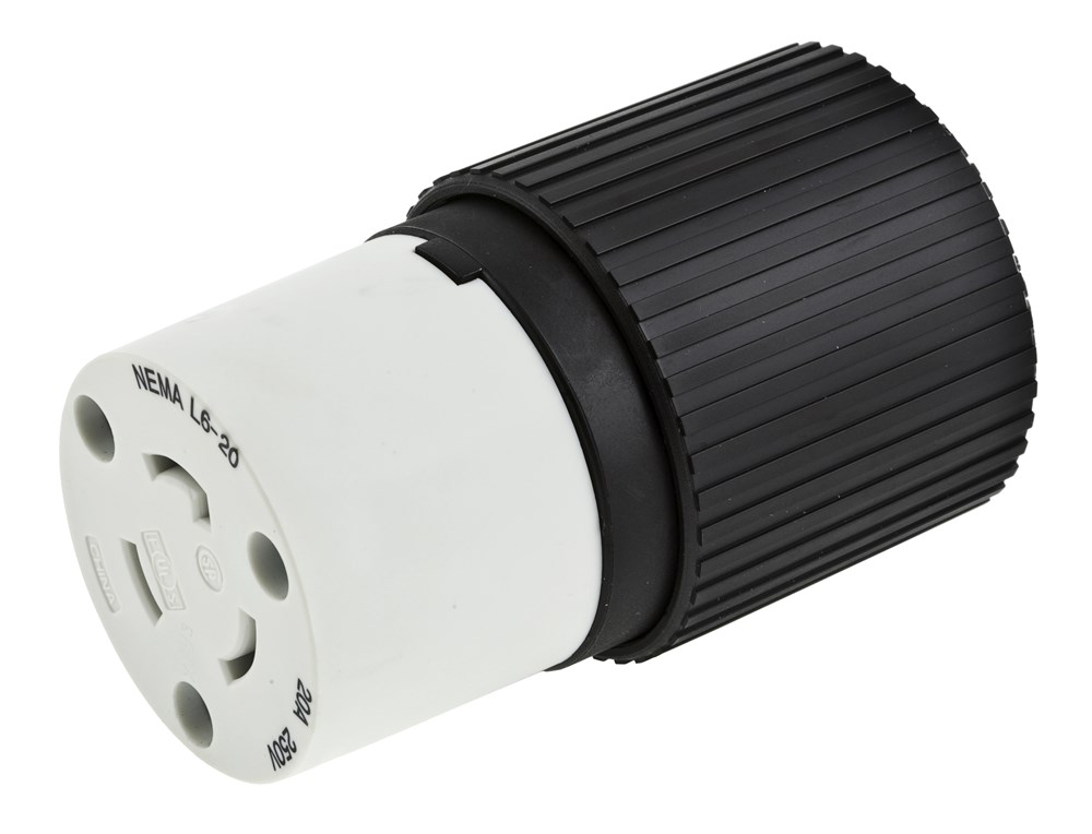 Product image for Hubbell L720C 20 Amp 277 Volt 2-Pole 3-Wire NEMA L7-20R Black and White Locking Connector Body